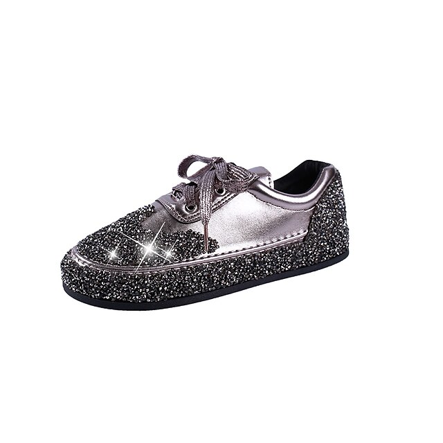  Women's Sneakers Flat Heel Round Toe Sparkling Glitter PU Comfort Walking Shoes Spring & Summer Black / Champagne / Silver