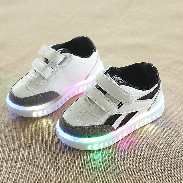  Boys' Comfort PU Sneakers Walking Shoes Magic Tape / LED Black / White Spring & Summer / Polyester Rubber