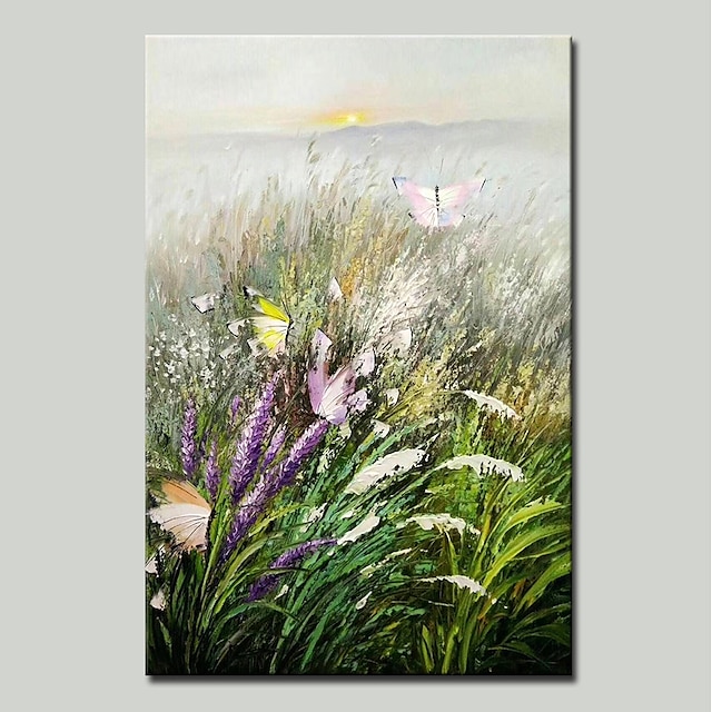  Hang-pictate pictură în ulei Pictat manual - Peisaj Floral / Botanic Tradițional Includeți cadru interior / Stretched Canvas