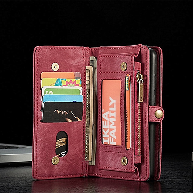  CaseMe Leather Protective Wallet with Removable Magnetic Closure Cell Phone Cover Many Compartments 11 Card Pockets Zippered Coin Pocket Huawei P20 P20Pro Filp Bag Purse 