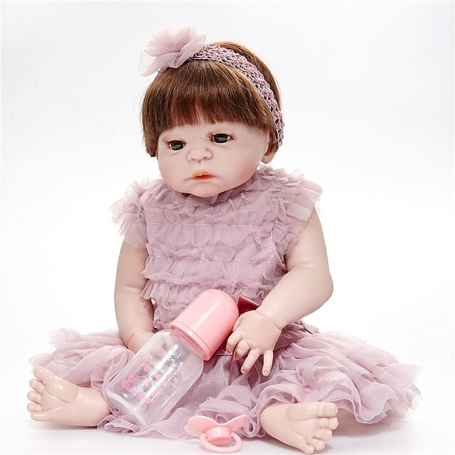  FeelWind 22 inch Reborn Doll Girl Doll Baby Girl Reborn Baby Doll lifelike Hand Made Child Safe Non Toxic Parent-Child Interaction Full Body Silicone with Clothes and Accessories for Girls' Birthday