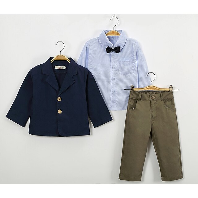  Børn Baby Drenge Vintage Gade Daglig Skole Ensfarvet Langærmet Normal Lang Tøjsæt Blå
