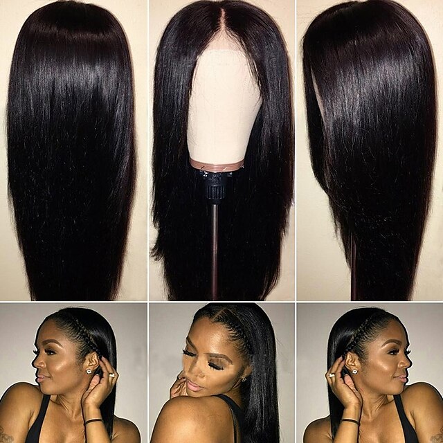  Remy Human Hair Lace Front Wig With Ponytail style Brazilian Hair Straight Natural Wig 130% Density with Baby Hair Natural Hairline 100% Virgin Unprocessed Bleached Knots Women's Short Human Hair