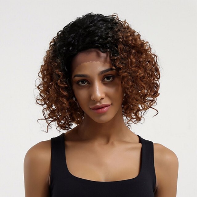  Remy Human Hair Lace Front Wig Layered Haircut Rihanna style Brazilian Hair Curly Auburn Wig 130% Density with Baby Hair Ombre Hair Dark Roots Women's Short Human Hair Lace Wig Aili Young Hair