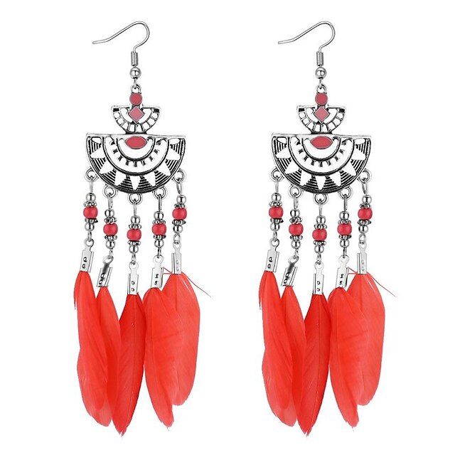  Women's Long Drop Earrings Feather Earrings Feather Ladies Vintage Ethnic Fashion Native American Jewelry Rainbow / Red / Blue For Party Going out 1 Pair