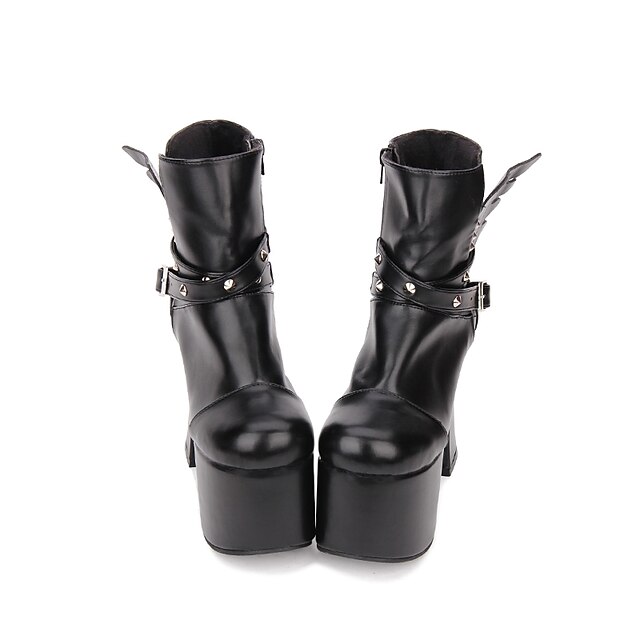  Mujer Zapatos Botas Punk Gótico Tacón Cuadrado Zapatos Un Color 12.5 cm Negro PU Traje de Halloween