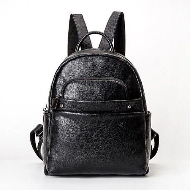  Cowhide Zipper Commuter Backpack Daily Black