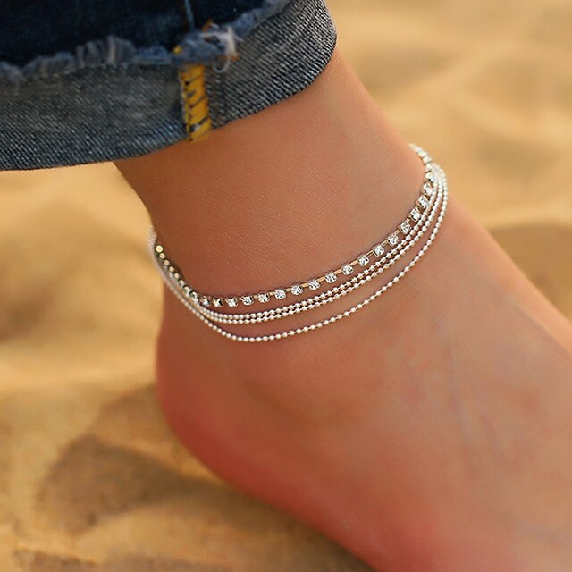  Ankle Bracelet feet jewelry Ladies Simple Fashion Women's Body Jewelry For Daily Going out Layered Stacking Stackable Cubic Zirconia Silver-Plated Alloy Drop Silver 1pc