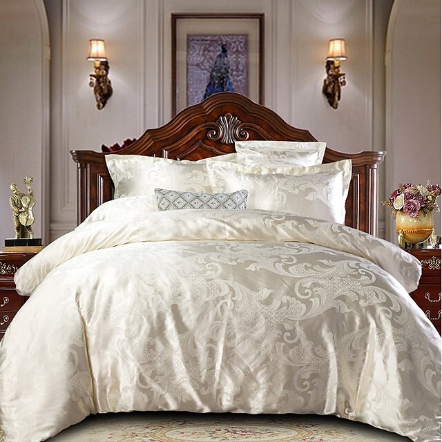  Conjunto de capas de edredão floral de luxo polyster jacquard tira ultra macia Conjunto de cama de 4 peças com fronha lençol de linho
