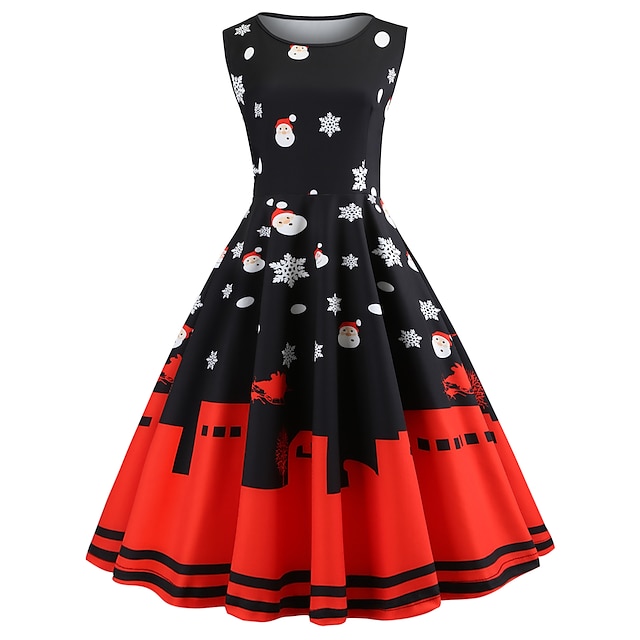  Dress Christmas Dress Santa Clothes Adults' Women's Dresses Christmas Christmas New Year Festival / Holiday Polyster Red+Black Women's Easy Carnival Costumes Christmas Printing