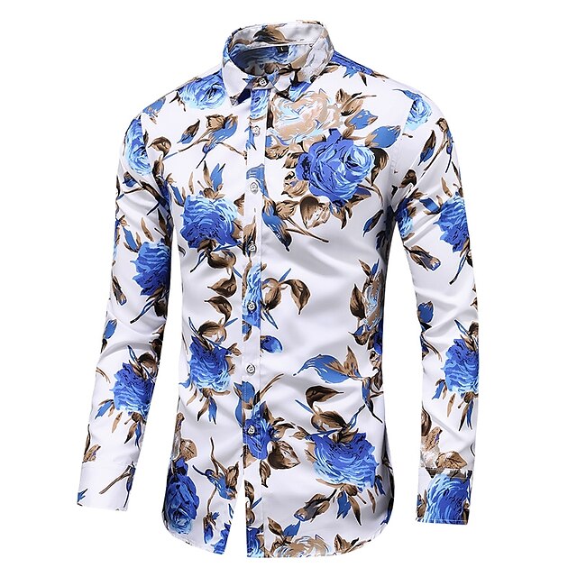 Men's Shirt Graphic Shirt Floral Collar Black Red Blue Plus Size Street ...