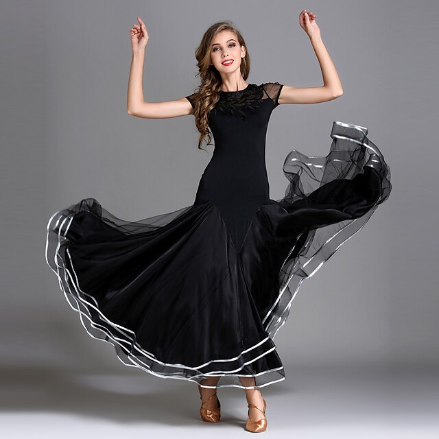 Ballroom Dance Dress Draping Women's Performance Short Sleeve High ...