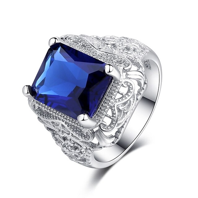  Women's Band Ring Cubic Zirconia 1pc Blue S925 Sterling Silver Alloy Circle Classic Elegant Vintage Wedding Ceremony Jewelry Layered Flower Lovely / Engagement
