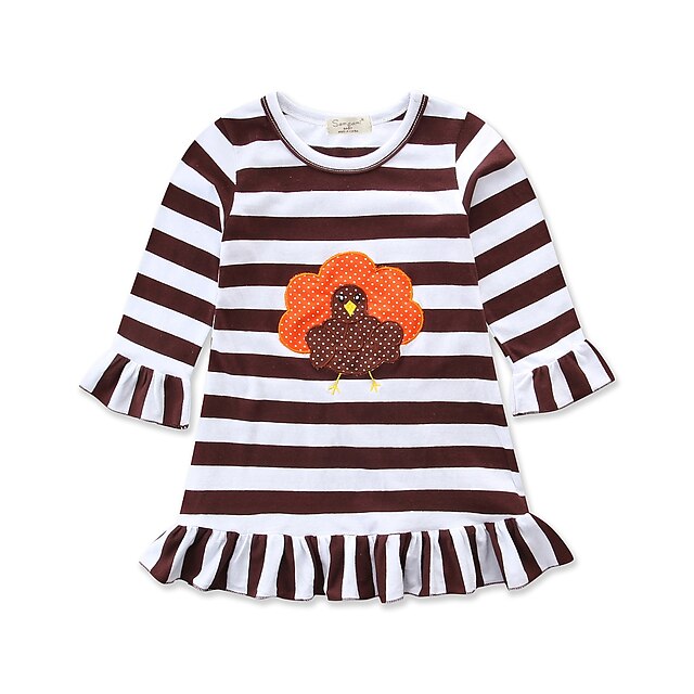  Baby Girls' Active / Basic Daily / Holiday Striped Tassel / Embroidered Long Sleeve Regular 50-60 cm Dress Brown / Toddler