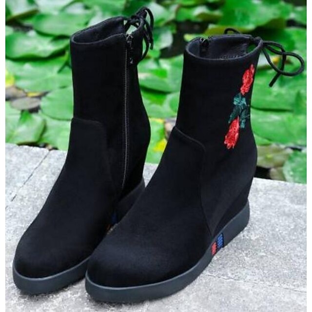 Women's Boots Daily Flat Heel Closed Toe Comfort Fashion Boots Suede Nappa Leather Black