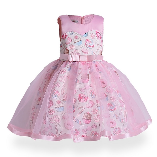  Kids Little Girls' Dress Geometric Daily Print Blushing Pink Above Knee Sleeveless Active Dresses Summer Regular Fit