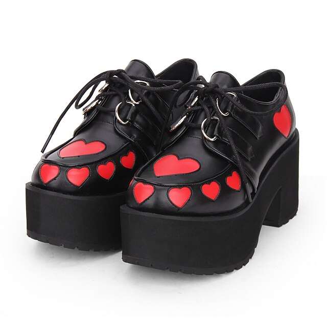  Femme Chaussures Gothique Lolita Gothique Punk Hauteur de semelle compensée Chaussures Imprimé Bloc de Couleur 8 cm Noir PU Costumes d'Halloween