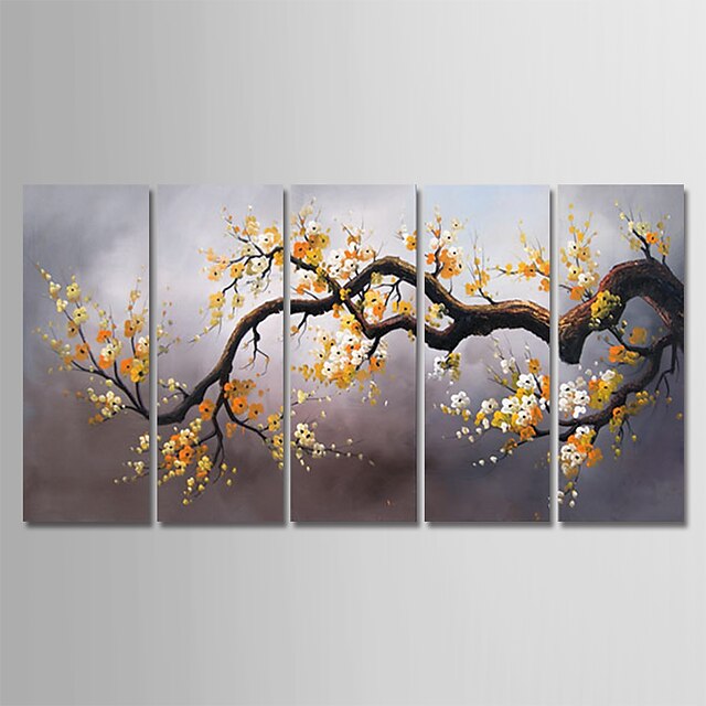  Oil Painting Hand Painted - Floral / Botanical Modern Stretched Canvas / Five Panels