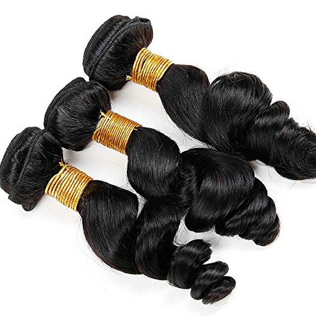  3 Bundles with Closure Hair Weaves Indian Hair Loose Wave Human Hair Extensions Remy Human Hair 100% Remy Hair Weave Bundles 345 g Natural Color Hair Weaves / Hair Bulk Human Hair Extensions 8-24 inch