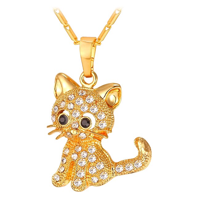  Women's Pendant Necklace Long Pave Cat Ladies Fashion Copper Gold Silver 55 cm Necklace Jewelry 1pc For Gift Daily