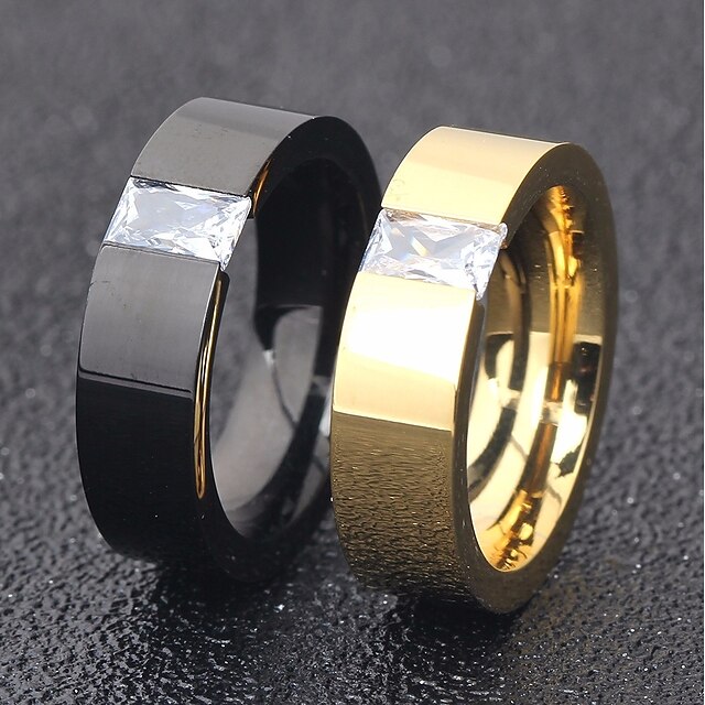  Casal Anel Anel de noivado Diamante Zircônia Cubica 1pç Dourado Preto Strass Aço Titânio Redonda senhoras Estiloso Simples Rua Para Noite Jóias Fashion Solitário Coincidindo Criativo Legal