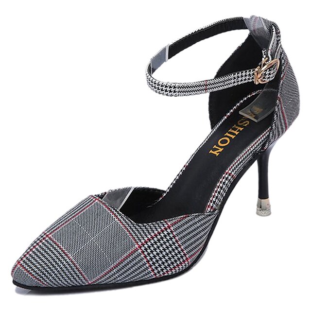  Women's Heels Daily Office & Career Striped Summer Stiletto Heel Pointed Toe Basic Pump PU Red Gray