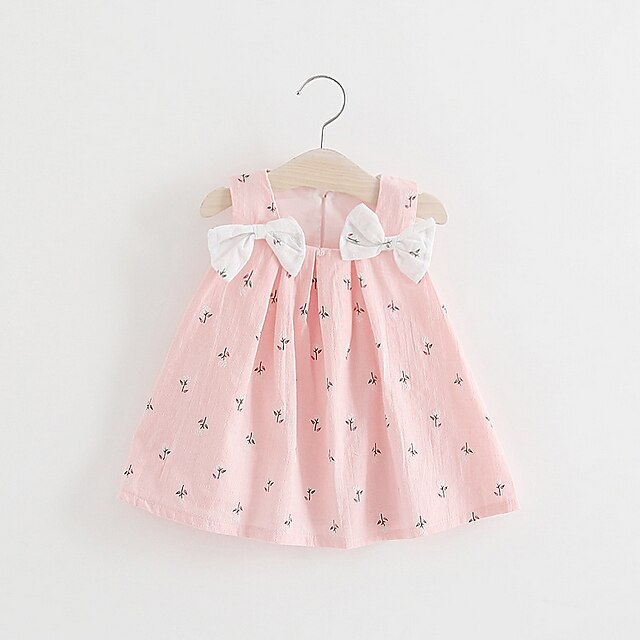  Kids Little Girls' Dress Geometric White Blushing Pink Sleeveless Sweet Dresses