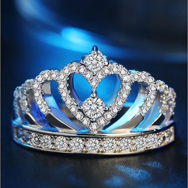  Кольцо Классический Серебряный Латунь Платиновое покрытие Искусственный бриллиант Сердце Корона Дамы Мода Классика 1шт 5 6 7 8 9 / Жен.