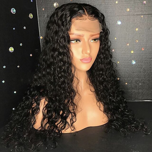  Remy Human Hair Lace Front Wig With Ponytail style Brazilian Hair Curly Natural Black Wig 130% Density with Baby Hair Natural Hairline Bleached Knots Women's Long Human Hair Lace Wig ELVA HAIR