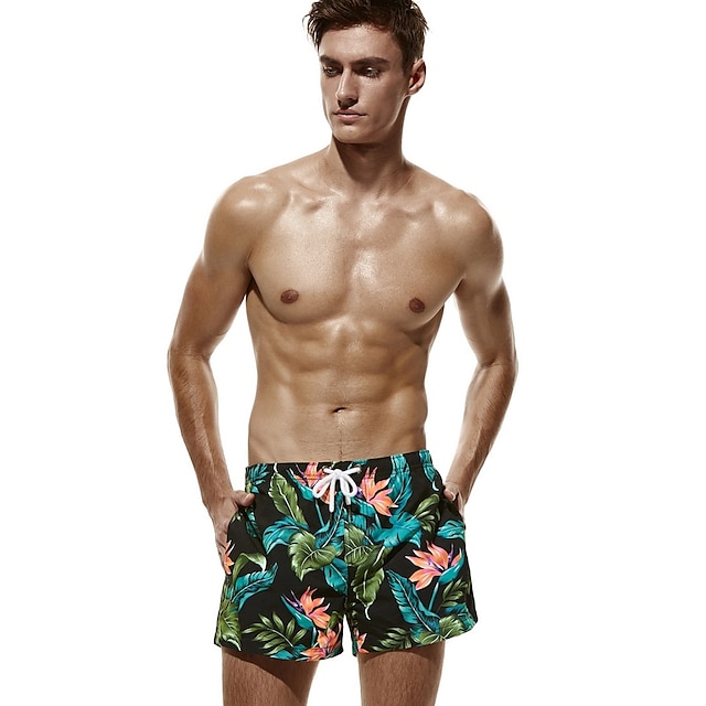  Men's Swim Trunks Swim Shorts Board Shorts Swimwear Print Swimsuit Comfort Beach Floral Active Basic Green / Mid Waist