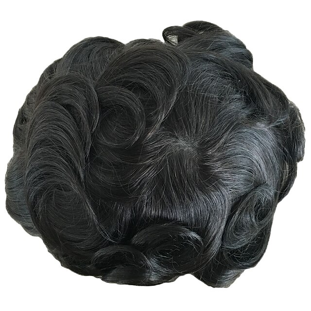 Men's Human Hair Toupees Wavy 100% Hand Tied Soft 2023 - US $208.09