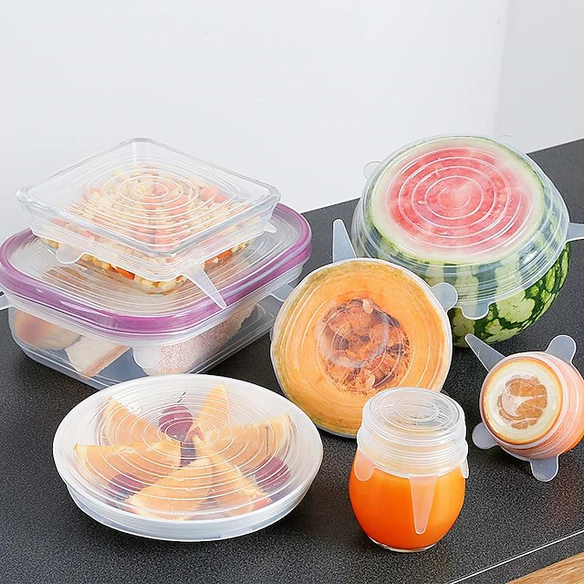 Lot de 6 couvercles en silicone extensibles - 9 cm - Couvercles de conservation des aliments - Gobelets à yaourt - Couvercle en silicone extensible pour boîtes, fruits, bols, gobelets - Transparent Lot de 6 couvercles en silicone extensibles - 9 cm - Couvercles de conservation des aliments - Gobelets à yaourt - Couvercle en silicone extensible pour boîtes, fruits, bols, gobelets - Transparent