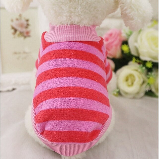  Dog Cat Pets Sweater Sweatshirt Puppy Clothes Stripes Sweet Style Leisure Dog Clothes Puppy Clothes Dog Outfits Stripe Costume for Girl and Boy Dog 100% Coral Fleece XS S M L XL XXL