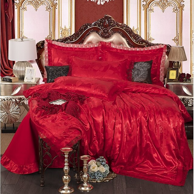  Duvet Cover Sets Luxury Polyster Jacquard 4 PieceBedding Sets / 300 / 4pcs (1 Duvet Cover, 1 Flat Sheet, 2 Shams)