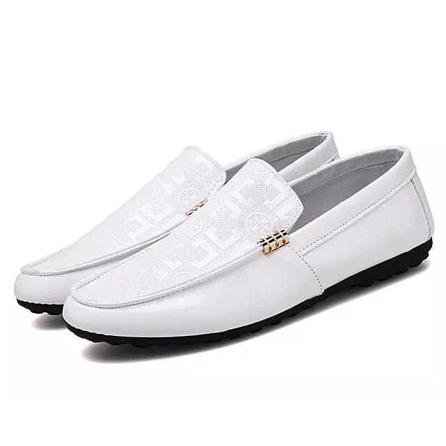  Men's Loafers & Slip-Ons Moccasin Driving Loafers Outdoor Patent Leather White Black Spring