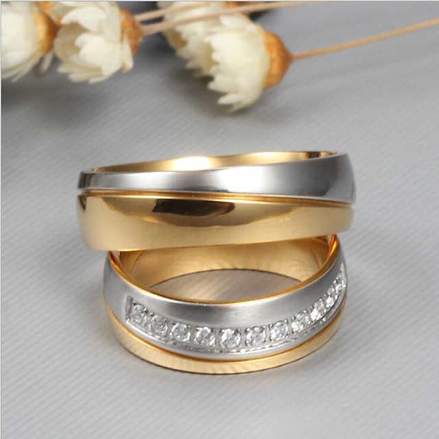  Snubní prsteny Kubický zirkon Dvoubarevné Zlatá Titanová ocel Titan Ocel přátelství dámy Elegantní Módní 2ks / Pro páry / Pro páry
