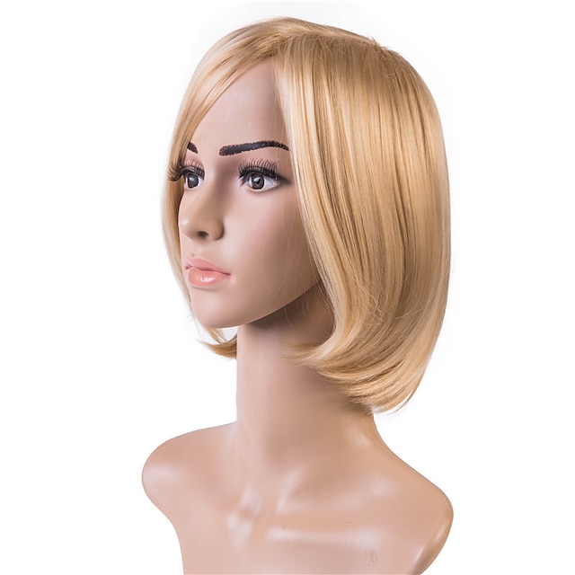 Blonde Bob Wig Synthetic Wig Straight Bob Side Part Wig Medium Length Blonde Synthetic Hair 12