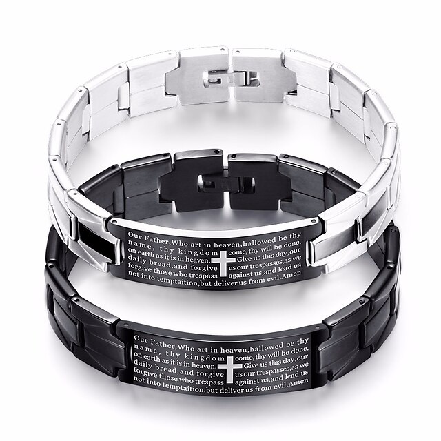  Men's Vintage Bracelet Bracelet Vintage Style Link / Chain Cross Letter Vintage Classic European Steel Stainless Bracelet Jewelry Silver / Black For Street Festival