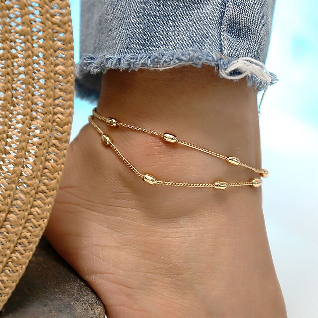  Anklet Ankle Bracelet Ladies Simple Bohemian Women's Body Jewelry For Holiday Going out Layered Alloy Drop Gold Silver 1pc