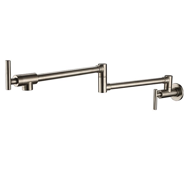  Brass Kitchen Faucet,Two Handles One Hole Nickel Brushed Pot Filler Wall Mounted Traditional Rotatable Kitchen Taps with Hot and Cold Switch and Valve