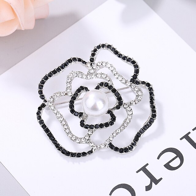  Women's AAA Cubic Zirconia Brooches Hollow Out Elegant Brooch Jewelry Black For Wedding Festival