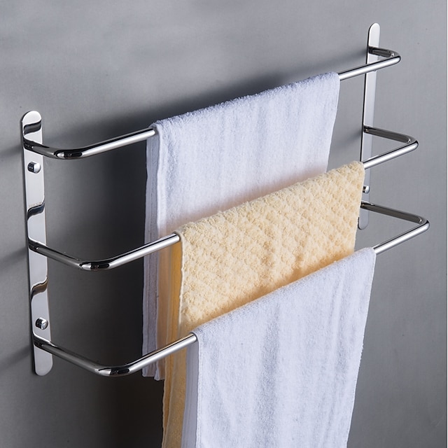 Home & Garden Bath Accessories | Multilayer Towel Rack Contemporary Stainless Steel Bathroom Shelf with 3-towel Bar Wall Mounted