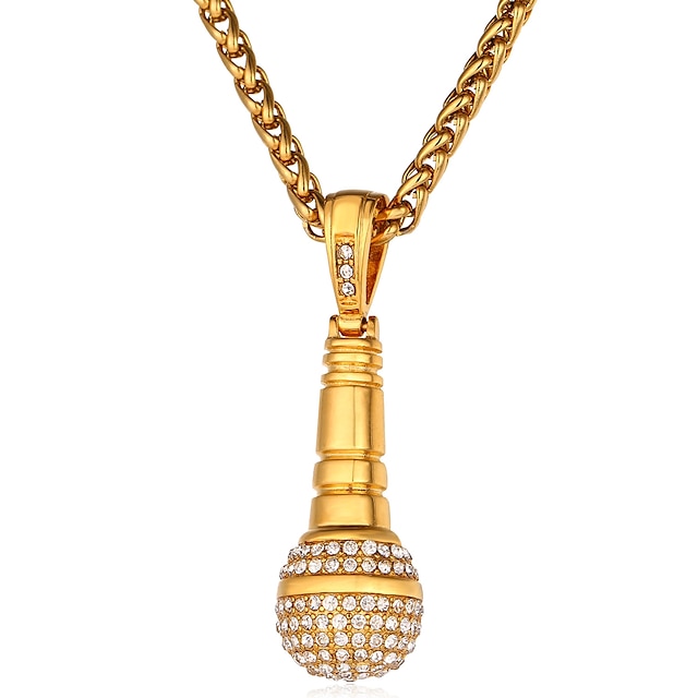  Men's Cubic Zirconia Pendant Necklace Rope Fashion Hip-Hop Hip Hop Stainless Steel Silver Gold 55 cm Necklace Jewelry 1pc For Gift Daily