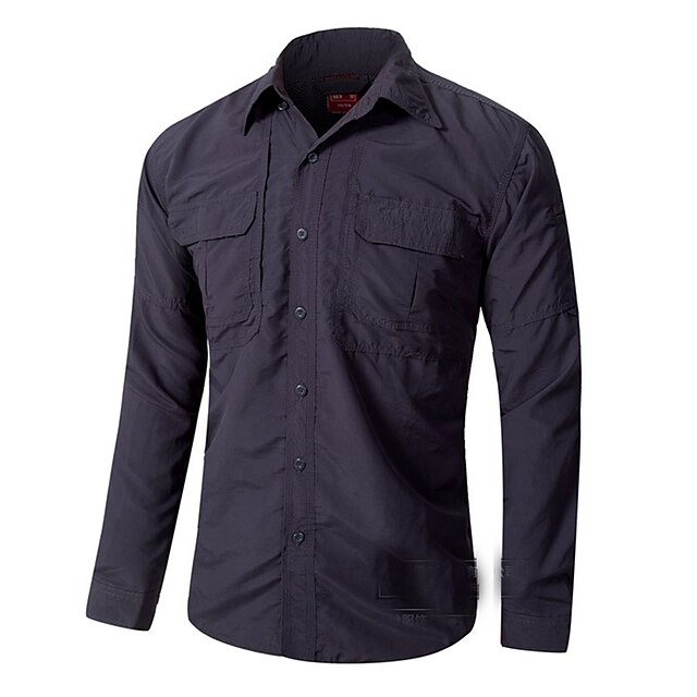  Men's Hiking Shirt / Button Down Shirts Long Sleeve Shirt Top Outdoor Fast Dry Breathability Wearable Quick Dry Autumn / Fall Spring Roll up Sleeves POLY Cotton Solid Colored Black Camping / Hiking