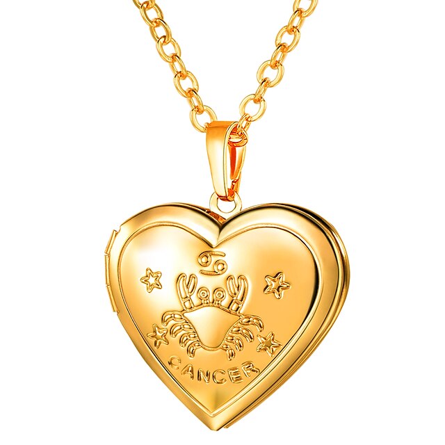  Women's Pendant Necklace Long Zodiac Engraved Locket Heart Ladies Romantic Fashion Copper Gold Silver 55 cm Necklace Jewelry 1pc For Gift Daily