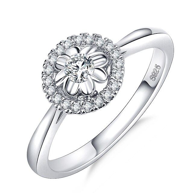  Inel Clasic Argintiu Alamă Placat cu platină Diamante Artificiale Floare Iubire femei Elegant Romantic 1 buc 5 6 7 8 9 / Pentru femei
