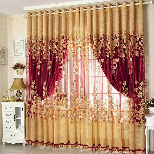  Verdunkelungsvorhänge Vorhänge zwei Platten Wohnzimmer Blumen 100% Polyester Jacquard