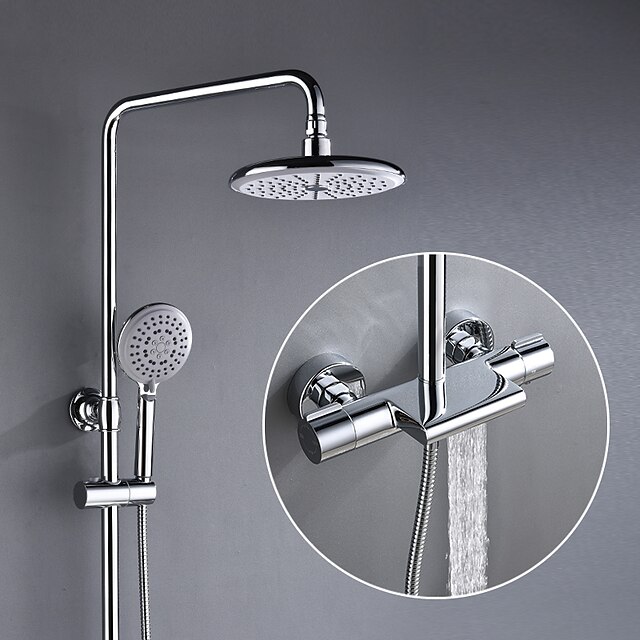 Shower System Set - Rainfall Contemporary Chrome Shower System Ceramic Valve Bath Shower Mixer Taps / Brass / Two Handles Three Holes