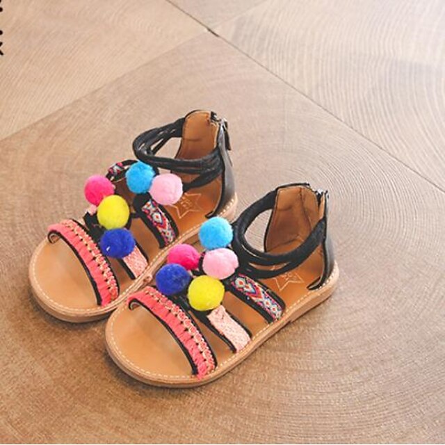  Girls' Shoes PU(Polyurethane) Spring & Summer Comfort Sandals Pom-pom for Toddler Black / Beige