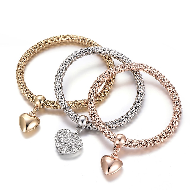  Dame Vedhend Armband Armringer Multi Layer Stable stables Hjerte Kjærlighed damer Luksus Mote Europeisk Enkel Stil Strass Armbånd Smykker Regnbue Til Gave Daglig Valentine / Fuskediamant